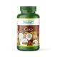 Flacone verde con 60 capsule softgel da 1000mg di Olio di Cocco con immagine di noci di cocco in etichetta.
