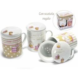 Tazza tisaniera cupcake in porcellana con scatola regalo